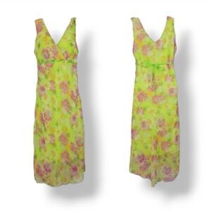 NEW Vintage 90's Y2K Graffiti New York Floral Chiffon Midi Slip Dress Size Small
